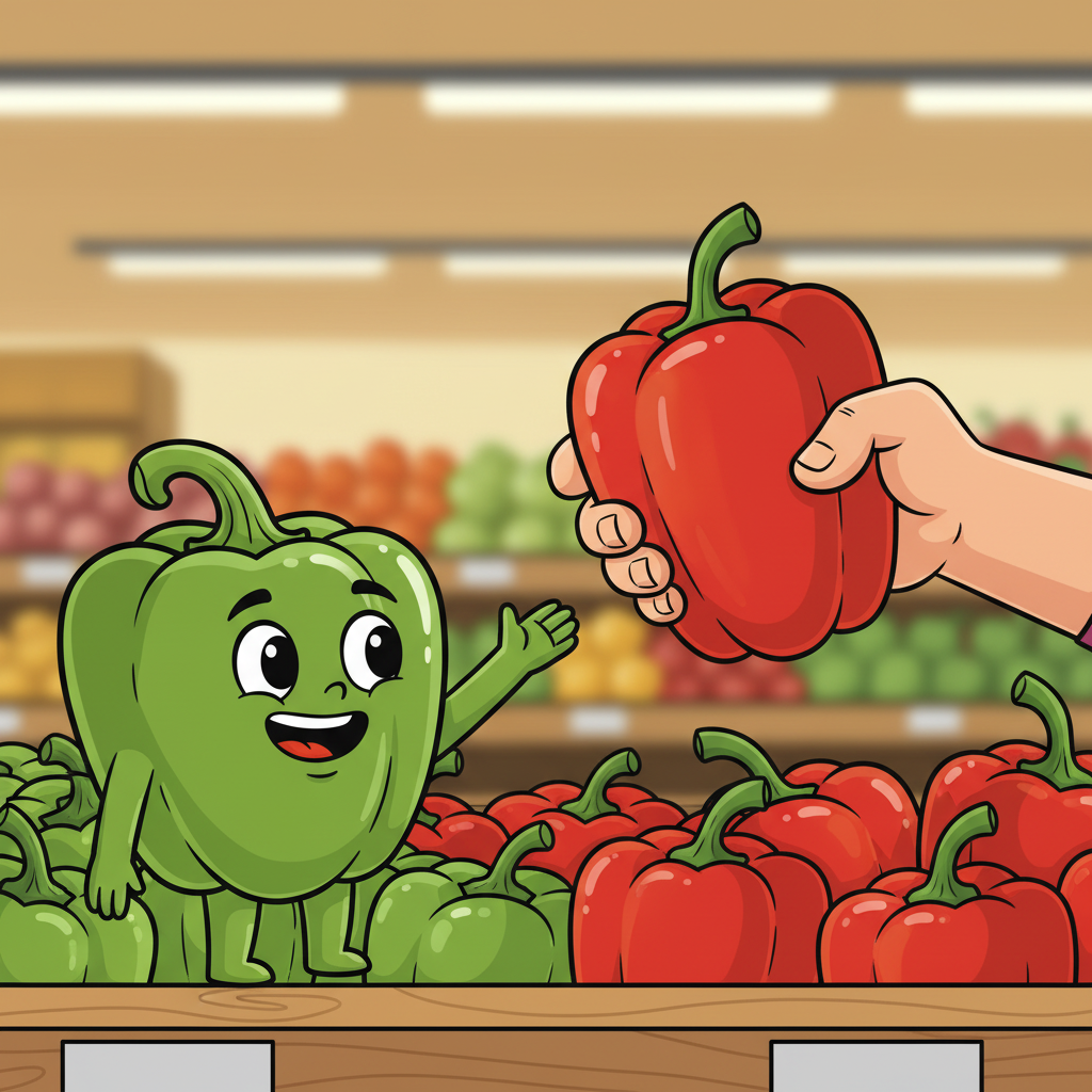 Child choosing red pepper over green