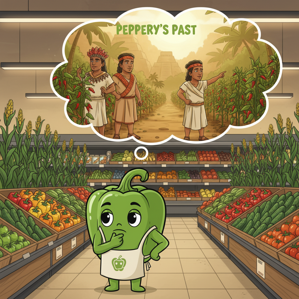 Green pepper thinking about ancestors