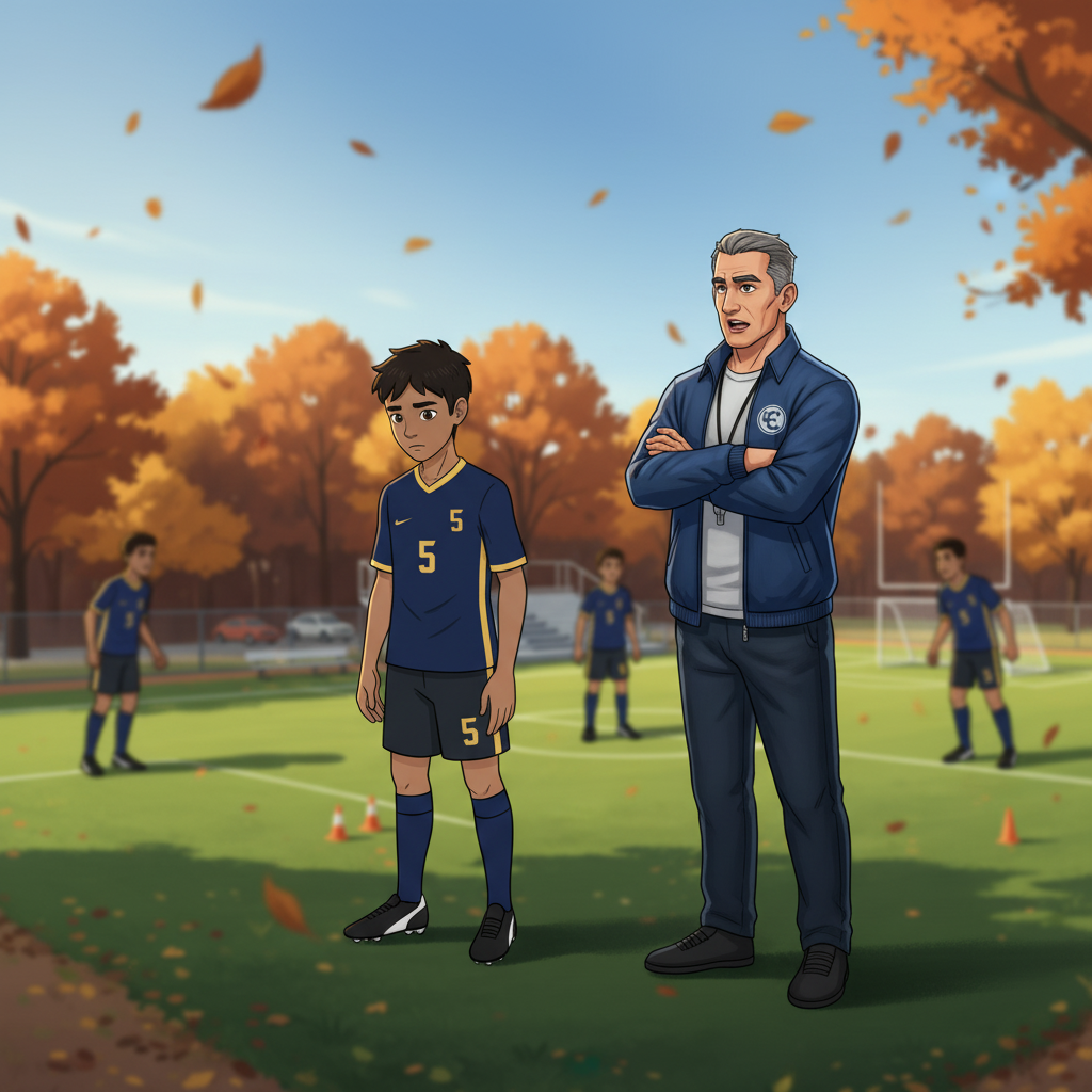 Andre at center back talking with Coach Martinez