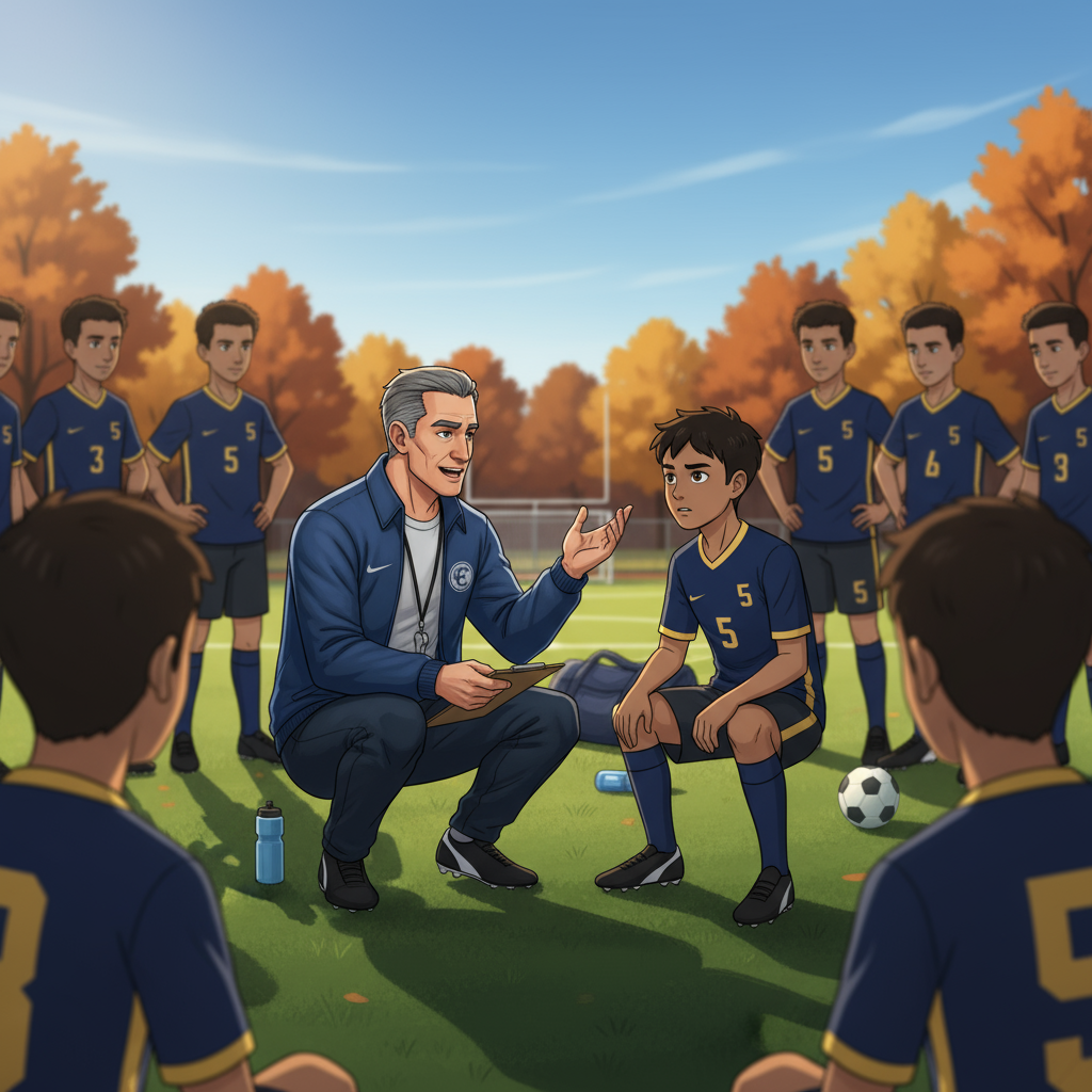 Halftime talk with Coach Martinez