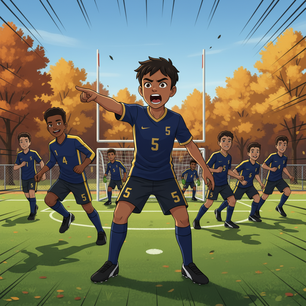 Andre shouting commands on the field