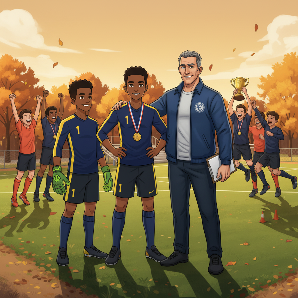 Championship celebration with team and coach