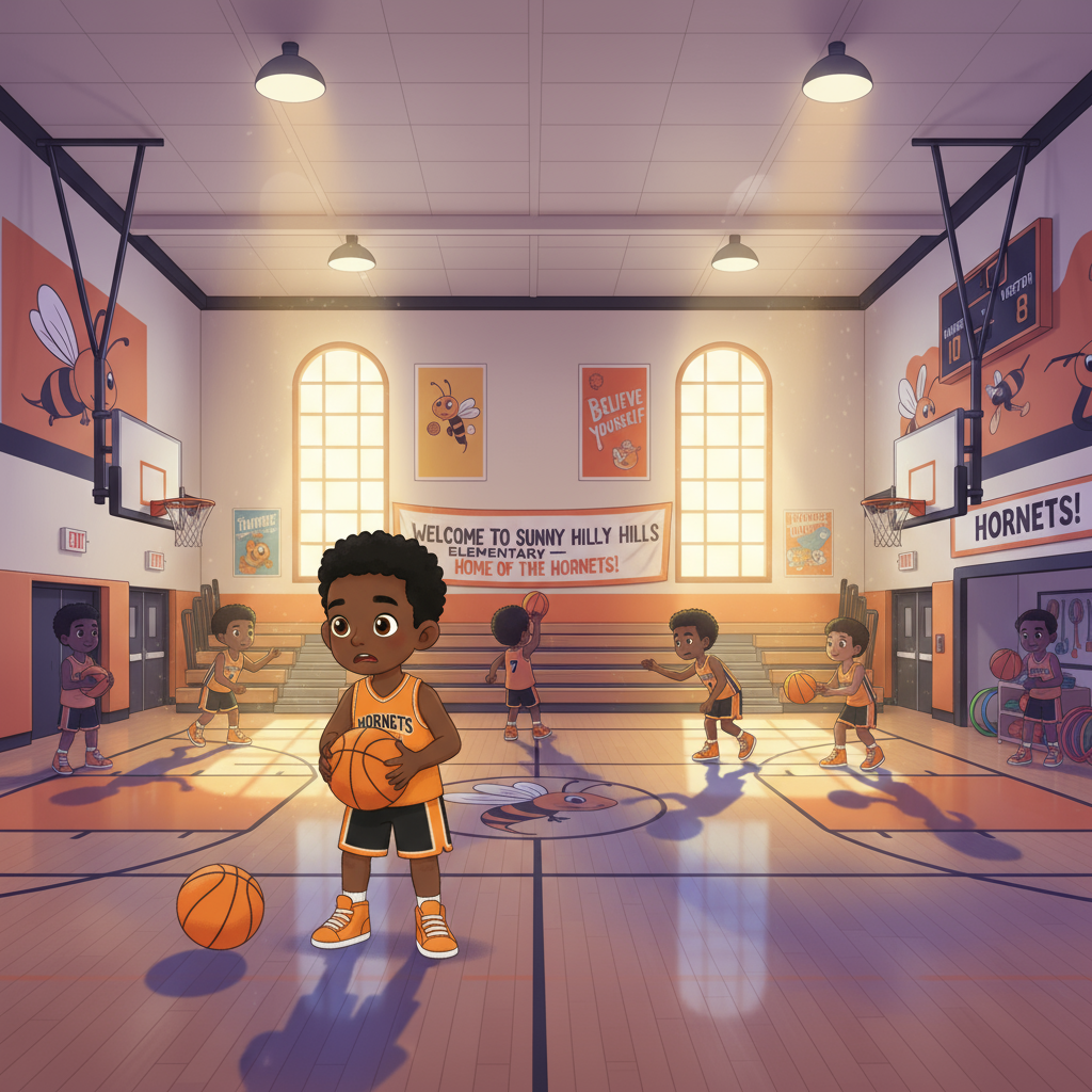 Long dark shadows stretching across Chase's backyard as the sun sets, with Chase looking out his bedroom window with a worried expression